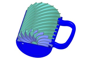 Materialet strømmer i "kanaler" langs siden av koppen. Bilde fra Fraunhofer IBP